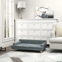 PawHut Dog Bed, Large Dog Couch with Washable Cover, Wooden Legs, Elevated Fancy Foam Pet Sofa for Medium & Large Breeds, Gray(m-8)