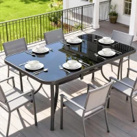 Outsunny Outdoor Dining Table for 6 with Umbrella Hole, Metal Patio Dining Table with Tempered Glass Top(m-9)