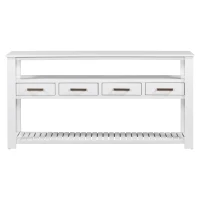 Large Entryway Console with 4 Drawers and 3-Tier Shelves, Sturdy Table with Metal Handlesand Adjustable Feet, 62'' L x 14'' W x 32'' H, White(m-12)