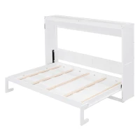 Full Size Murphy Wall Bed with Dual-Piston Folding Mechanism, Fold-Away Cabinet with Slatted Mattress, 77.5'' L x 61.5'' W x 62'' H, White(m-2)