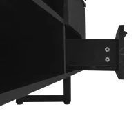 Modern TV Cabinet with 2 Doors, Drawers and Open Shelves, Stylish Storage Cabinet with LED Lighting, 78.5'' L x 20'' W x 15'' H, Black+Wood(m-9)