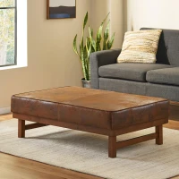 Large Square Ottoman Coffee Table with Plush Cushion Top, Versatile Bench for Living Room or Bedroom, 48'' L x 27.5'' W x 15'' H, Brown(m-1)