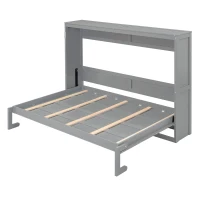 Full Size Murphy Wall Bed with Slatted Mattress Support, Space-Saving Cabinet Bed with Dual-Piston Lift, 77.5'' L x 61.5'' W x 62'' H, Gray(m-2)