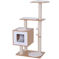 PawHut 47" Wood Cat Tree, Kitty Scratching Post, Kitten House, Condo Activity Center w/ Cushions, Pet Furniture(m-11)