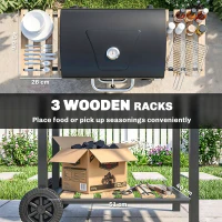 Outsunny 20" Charcoal BBQ Grill Barbecue on Wheels with Adjustable Charcoal Pan, Spacious Cooking Area, 3 Shelves, Thermometer(m-7)