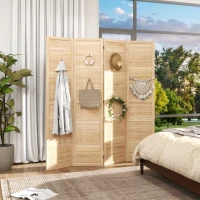 HOMCOM 4 Panel Room Divider w/ Hole Hooks Folding Privacy Screens, Natural(m-10)