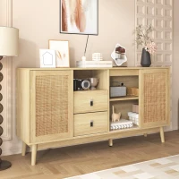 Versatile Sideboard with 3 Sliding Doors and 2 Drawers for Large Storage, Sturdy Cabinet with Solid Wood Legs, 61'' L x 14'' W x 31.5'' H, Wood(m-1)
