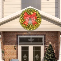 HOMCOM 60in Pre-Lit Christmas Wreath with 3D Red Bow, 11 Lighting Modes, Front Door Christmas Wreath with Remote(m-8)