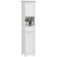 HOMCOM 67" Tall Bathroom Storage Cabinet, Narrow Bathroom Cabinet with LED Light, Adjustable Shelf, Open Compartment, Drawer(m-2)