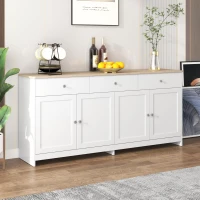 Modern Sideboard Buffet Cabinet with 3 Drawers and 4 Doors, Rustic Storage with Adjustable Shelves, 55'' L x 14.5'' W x 29.5'' H, White+Wood(m-4)