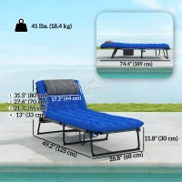 Outsunny 2 Pieces Folding Lounge Chairs with 4-level Reclining Back, Outdoor Tanning Chair with Cushion, Sun Lounger with Breathable Mesh Fabric, Side Pocket, Headrest, Blue(m-3)
