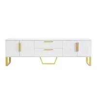 Modern TV Cabinet with Centre Drawers and Internal Shelves, Floor-Standing Console with Cable Management, 67'' L x 15.5'' W x 20.5'' H, White(m-2)