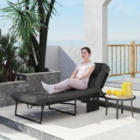 Outsunny Folding Lounge Chair with 4-level Reclining Back & Cushion, Dark Grey(m-1)