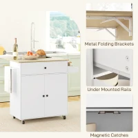 HOMCOM Rolling Kitchen Island with Drop Leaf, Kitchen Storage Cart with Drawer, Spice Rack and Towel Rack, White(m-9)