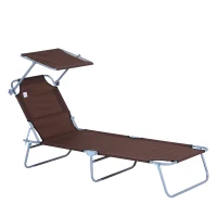 Outsunny Outdoor Lounge Chair, Adjustable Folding Chaise Lounge,  Tanning Chair with Sun Shade for Beach, Camping, Hiking, Backyard, Brown(m-2)