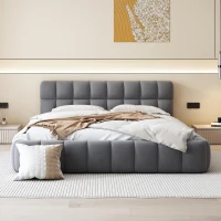 Queen Size Upholstered Bed with Grounded Solid Plywood & MDF Frame, Sturdy Bedboard with Wooden Slats, 87.5'' L x 66.5'' W x 23.5'' H, Gray(m-1)
