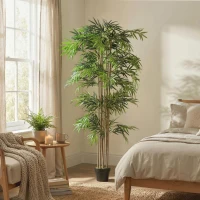 Outsunny 6FT Artificial Bamboo Tree, Fake Plant with 1530 Leaves, Greenery Plant in Nursery Pot for Indoor, Green(m-8)