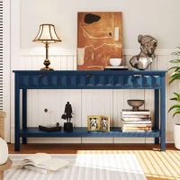 Modern Entryway Table with Bottom Shelf and Iron Handles, Multi-Functional Console with Wide Surface, 60'' L x 15.5'' W x 31'' H, Navy Blue(m-8)
