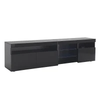 Modern TV Cabinet with LED Strip and Adjustable Colours, Stylish Media Console with Low-Profile Storage, 71'' L x 13.5'' W x 19'' H, Black(m-2)