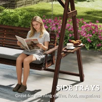 Outsunny 3 Seat Wooden Porch Swing with Stand, Patio Swing with Cushion, for Garden, Poolside, Backyard, Carbonized Brown(m-6)