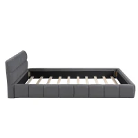 Queen Size Upholstered Bed with Grounded Solid Plywood & MDF Frame, Sturdy Bedboard with Wooden Slats, 87.5'' L x 66.5'' W x 23.5'' H, Gray(m-8)