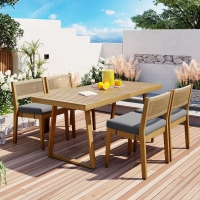 Outdoor Dining Set with HDPE Chair Backs and Foam Cushions, Multi-Person Patio Set for Balcony and Garden, 63'' L x 31.5'' W x 32.5'' H, Gray