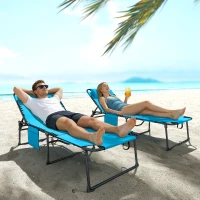 Outsunny 2 Piece Folding Chaise Lounge Pool Chairs with 5-level Reclining Back, Reading Hole, Side Pocket, Blue(m-8)