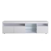 Modern TV Cabinet with 3-Door Storage and Internal Shelves, Elegant Media Console with USB LED Lighting, 71'' L x 13.5'' W x 19'' H, White(m-8)
