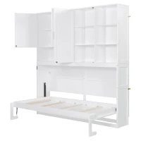 Twin Size Wall Murphy Bed with Built-in Light and Dual-Piston Lift, Space-Saving Foldable Bed with Top Cabinet, 83'' L x 15.5'' W x 90.5'' H, White(m-2)