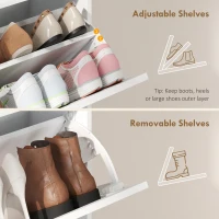 HOMCOM Shoe Storage Cabinet with 4 Flip Drawers, Farmhouse Narrow Shoe Cabinet, Holds Up to 24 Pairs, White(m-6)