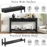 Modern Entryway Table with Bottom Open Shelf and Iron Handles, Multi-Functional Console with Wide Surface, 60'' L x 15.5'' W x 31'' H, Black(m-5)