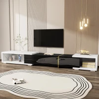 Modern TV Cabinet with Rotatable Design and Generous Storage, Adjustable TV Stand for living spaces, 102.5'' L x 16'' W x 12'' H, Black+White(m-4)