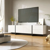 Modern TV Cabinet with Ample Storage and Soft-Close Hinges, Sturdy TV Stand for Living Rooms, 74.5'' L x 14'' W x 17.5'' H, Black+White(m-4)