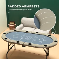 Soozier Foldable Poker Table Blackjack Texas Holdem Poker Game Table with Cup Holders, 70" Oval, Blue(m-5)