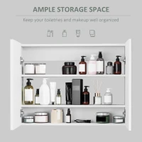 HOMCOM Bathroom Mirror Cabinet, Wall-Mounted Storage Organizer with Double Doors, Adjustable Shelf, White(m-4)