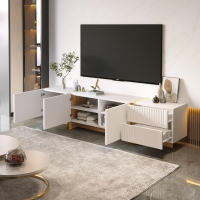 Elegant TV Cabinet with 3 Soft-Close Doors, 2 Drawers, Ample Storage, Modern TV Stand for Living Space, 74.5'' L x 14'' W x 17.5'' H, White