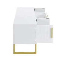 Modern TV Cabinet with Centre Drawers and Internal Shelves, Floor-Standing Console with Cable Management, 67'' L x 15.5'' W x 20.5'' H, White(m-11)