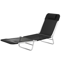 Outsunny Folding Chaise Lounge Chair, Portable Tanning Chair with Adjustable Backrest, Pillow for Beach Poolside Patio, Black(m-1)