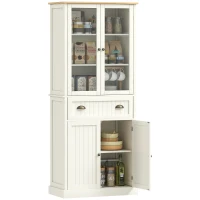 HOMCOM 72" Freestanding Kitchen Pantry Cabinet, Tall Storage Cabinet with Glass Doors, Drawer and Adjustable Shelves for Dining Room, Cream White(m-1)