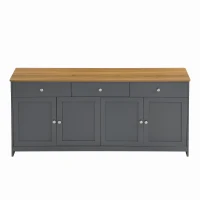 Modern Sideboard Buffet Cabinet with 3 Drawers & 4 Doors, Rustic Storage with Adjustable Shelves, 55'' L x 14.5'' W x 29.5'' H, Gray+Wood(m-2)