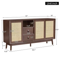 Versatile Sideboard with 3 Doors and 2 Drawers for Ample Storage, Stylish Cabinet for Living & Dining Areas, 61'' L x 14'' W x 31.5'' H, Wood(m-3)