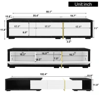 Modern TV Cabinet with Rotating Function and Spacious Storage, Extendable TV Stand for living spaces, 102.5'' L x 16'' W x 12'' H, Black+White(m-3)