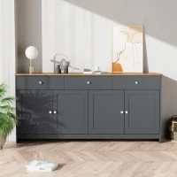 Modern Sideboard Buffet Cabinet with 3 Drawers & 4 Doors, Rustic Storage with Adjustable Shelves, 55'' L x 14.5'' W x 29.5'' H, Gray+Wood(m-1)