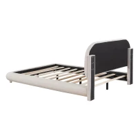 Full Size Upholstered Bed with Curved Headboard and Footboard, Sturdy Bedboard with Plywood & MDF Frame, 80.5'' L x 60'' W x 37'' H, Beige(m-10)