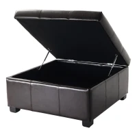 Large Ottoman with Upholstered PU Leather and High‑Density Foam, Modern Coffee Table with Storage, 34'' L x 34'' W x 18.5'' H, Chocolate(m-2)