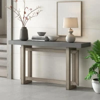 Modern Console Table with Pine Veneer Top and Solid Legs, Versatile Sofa Table for Hallway, Living Room, 59'' L x 15.5'' W x 31.5'' H, Gray(m-1)