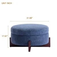 Round Tufted Ottoman with Upholstered Top and Solid Wood Legs, Versatile Coffee Table with Hidden Storage, 32'' L x 32'' W x 18'' H, Blue(m-3)