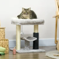 PawHut 19" Cat Tree with Sisal Scratching Post, Cat Tower Condo with Bed, Self Groomer, Perch, Dangling Ball, Grey(m-8)