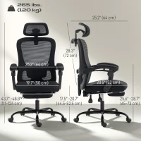 HOMCOM Office Chair, Ergonomic Mesh Computer Desk Chair with Adjustable Headrest, Lumbar Support, Black(m-3)