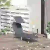 Outsunny Outdoor Lounge Chair, Adjustable Folding Chaise Lounge,  Tanning Chair with Sun Shade for Beach, Camping, Hiking, Backyard, Grey(m-1)